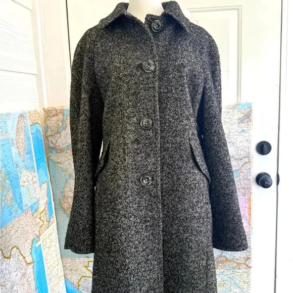 LONDON FOG Tweed Single Breasted Jacket Sz Large Black White Women’s Coat - Picture 1 of 11